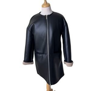 ZARA COLLECTION DOUBLE FACED COAT Faux Leather Sherpa XS